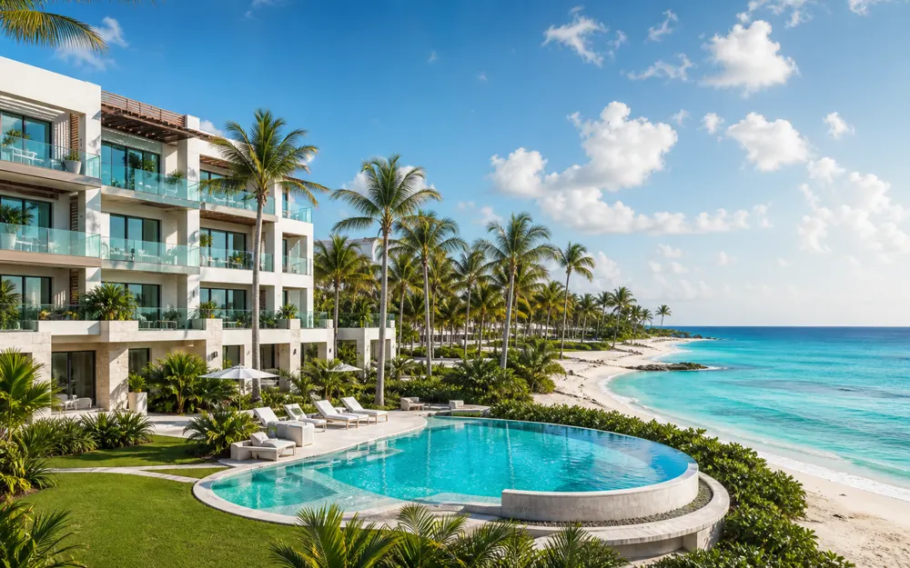 Punta Cana beachfront condo resort with turquoise water and tropical investment property setting