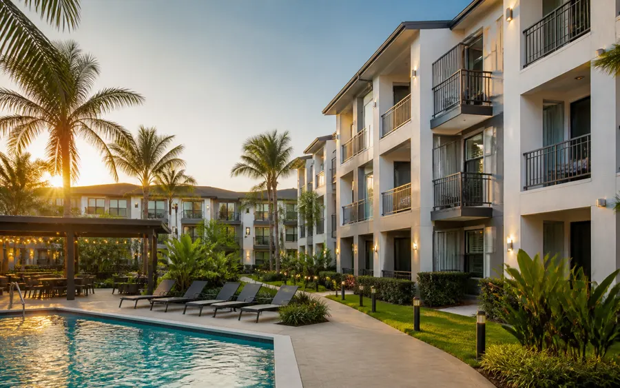 South Florida multifamily rental community with balconies, courtyard, and pool